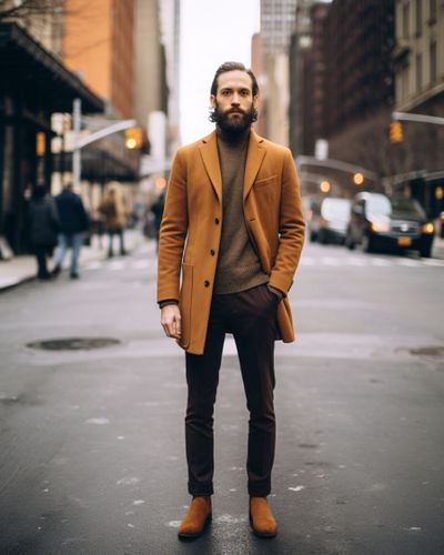 Brown Overcoat with Chelsea Boots
